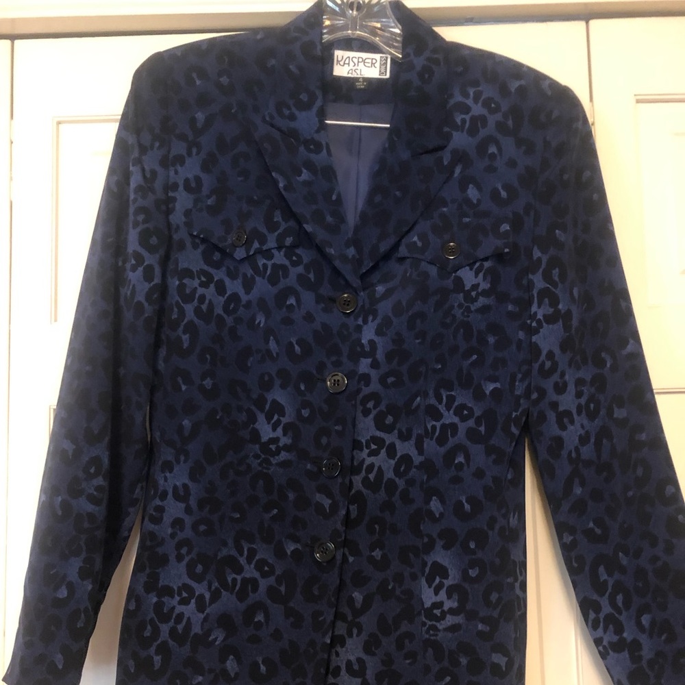 Office Chic Boss Lady Mob Wife animal Print Cobalt Suit SZ 4. Skirt and Jacket